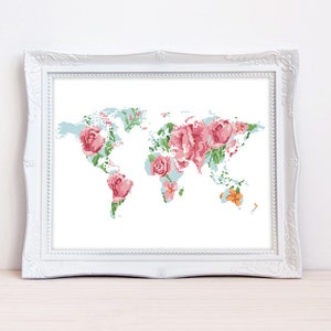 Map of the world cross stitch pattern Floral silhouette of world map Geographic cross stitch, Instant download PDF #192