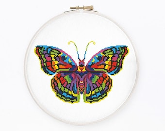 Colorful butterfly cross stitch pattern Rainbow butterfly cross stitch Mandala butterfly cross stitch Instant download PDF #2284