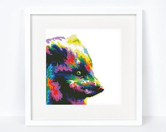 Colorful beaver cross stitch pattern Abstract rainbow beaver cross stitch, Instant download PDF #2154