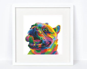 Colorful Bulldog cross stitch pattern Abstract rainbow bulldog cross stitch Dog cross stitch, Instant download PDF #1688