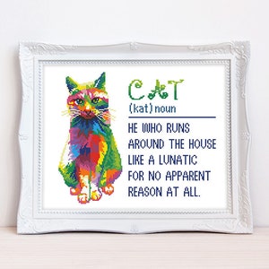 Rainbow cat cross stitch pattern Funny cat definition cross stitch Crazy cat lady cross stitch, Instant download PDF #2260