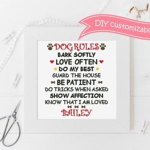 Dog rules cross stitch pattern DIY Customizable puppy cross stitch, Baby animal home rules, Fur lover, Instant download PDF #451