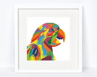 Colorful parrot cross stitch pattern Abstract rainbow ara cross stitch Tropical bird cross stitch, Instant download PDF #1718