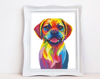 Colorful Puggle cross stitch pattern Abstract rainbow Puggle cross stitch, Instant download PDF #2170