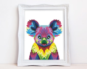 Colorful koala cross stitch pattern Abstract rainbow koala cross stitch Australian wild animal cross stitch Instant download PDF #2133