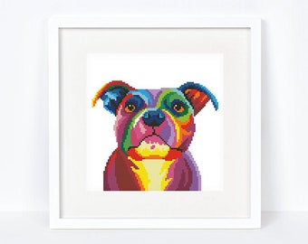 Rainbow Staffy cross stitch pattern Colorful abstract Staffordshire Bull Terrier dog cross stitch Instant download PDF #2408