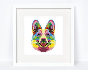 Colorful corgi cross stitch pattern Abstract rainbow corgi cross stitch, Instant download PDF #2376