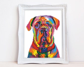 Colorful English Mastiff cross stitch pattern Abstract rainbow Mastiff cross stitch, Instant download PDF #2391