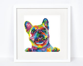 Colorful French bulldog cross stitch pattern Abstract rainbow Frenchie cross stitch, Instant download PDF #1669