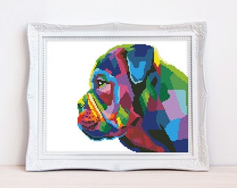 Rainbow English bulldog cross stitch pattern Abstract colorful bulldog cross stitch British dog profile Instant download PDF #2291