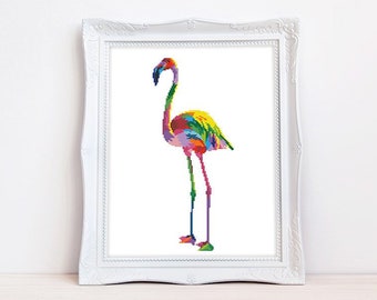 Colorful flamingo cross stitch pattern Abstract rainbow flamingo cross stitch Tropical bird cross stitch, Instant download PDF #1676
