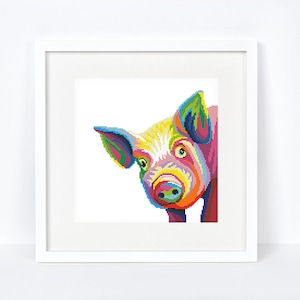 Colorful pig cross stitch pattern Abstract rainbow piggy cross stitch Domestic cattle cross stitch, Instant download PDF #2392