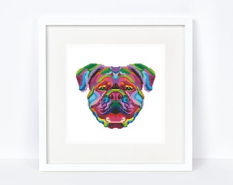 Rainbow bulldog cross stitch pattern Abstract colorful bulldog cross stitch Instant download PDF #2318