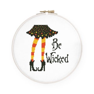 Witch cross stitch pattern Be wicked quote Modern Halloween quote cross stitch, Instant download PDF #034