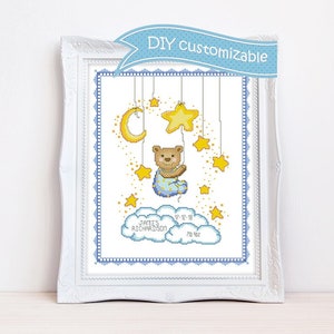 Birth announcement cross stitch pattern. Birth sampler for a new baby boy. DIY Customizable birth stats. Instant download PDF #2145