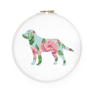 Labrador kruissteekpatroon bloemen labrador retriever silhouet kruissteek hond herdenkingskaart, instant download pdf #211