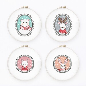Christmas animals cross stitch pattern, Set of 4 winter holiday animals, Forest friends chart, Instant download PDF #1993