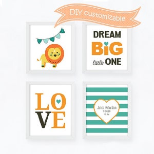 Geburtsanzeige Kreuzstichmuster, Set mit 4 Baby Kreuzstich, Dream big Zitat DIY anpassbar, Sofort-Download PDF #861