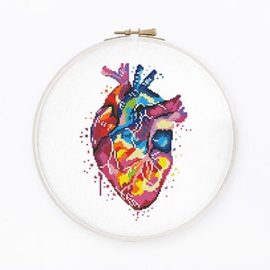 Colorful heart cross stitch pattern Rainbow human anatomy cross stitch Medical cross stitch, Instant download PDF 2195 image 1