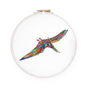Colorful Pterodactyl cross stitch pattern Abstract rainbow dino Prehistoric dinosaur cross stitch, Instant download PDF #1711