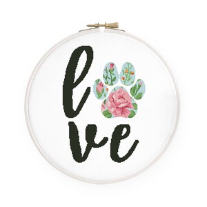 Patrón de punto de cruz con silueta de pata de amor con acuarela floral, descarga instantánea en formato PDF n.° 471