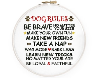 Dog cross stitch pattern Funny dog rules cross stitch Typography cross stitch, Instant download PDF #458