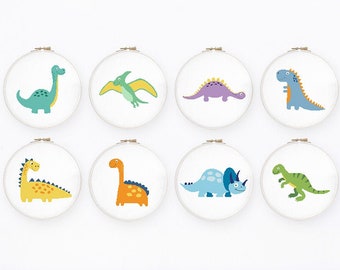 Dinosaur cross stitch pattern Set of 8 dinos cross stitch Funny dino cross stitch, Instant download PDF #2365