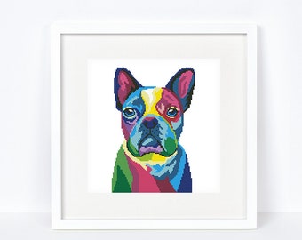 Colorful Boston Terrier Cross Stitch Pattern Abstract Rainbow - Etsy