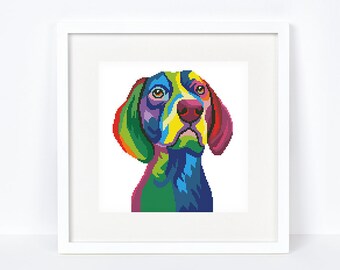 Rainbow German Shorthaired Pointer cross stitch pattern Abstract colorful pointer dog Instant download PDF #2222