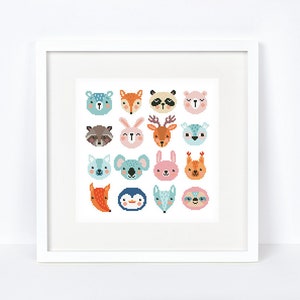 Woodland baby animals cross stitch pattern Tiny animals for a nursery, Instant download PDF #1950