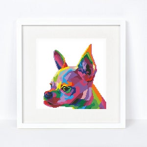 Colorful Chihuahua cross stitch pattern Abstract rainbow chihuahua cross stitch, Instant download PDF #2395