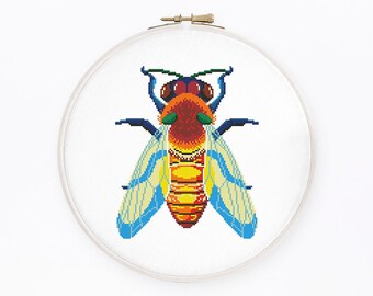 Colorful bee cross stitch pattern. Rainbow honey bee chart. Abstract vibrant insect. Instant download PDF #2143
