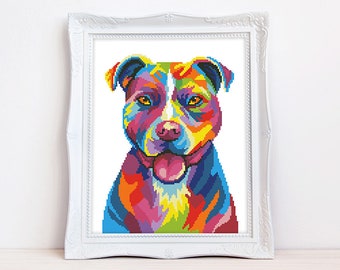 Colorful Pit Bull Terrier cross stitch pattern Rainbow Pitbull cross stitch Abstract Pitbull Terrier, Instant download PDF #2169