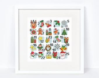 Christmas cross stitch pattern Advent calendar cross stitch Countdown to Christmas chart, Instant download PDF #1895