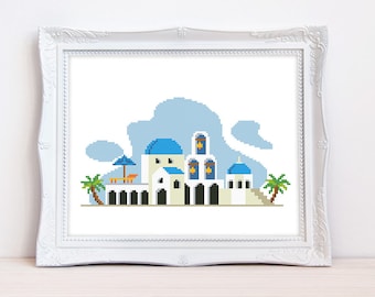 Santorini cross stitch pattern Greece cross stitch Island cross stitch Instant download PDF #1978