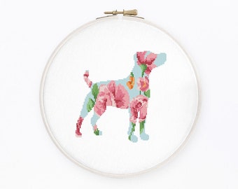 Floral Jack Russell Terrier cross stitch pattern  Watercolor dog silhouette cross stitch Dog mom cross stitch, Instant download PDF #2359