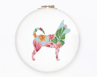 Floral chihuahua cross stitch pattern Watercolor dog silhouette cross stitch Chihuahua mom cross stitch, Instant download PDF #2361