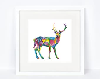 Rainbow deer cross stitch pattern Abstract colorful wild animal cross stitch Antlers cross stitch, Instant download PDF #2382