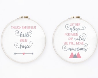 Baby girl cross stitch pattern Set of 2 inspirational quote cross stitch She will move mountains quotation, Instant download PDF #1815