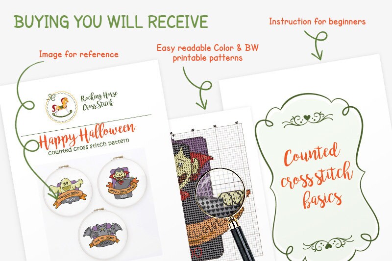 Halloween Cross Stitch Pattern Set of 3 Fall Cross Stitch Trick or ...