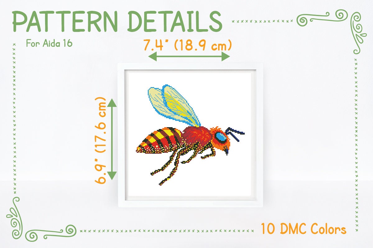 Honey Bee Cross Stitch Pattern | Colorful Insect PDF Instant Download ...