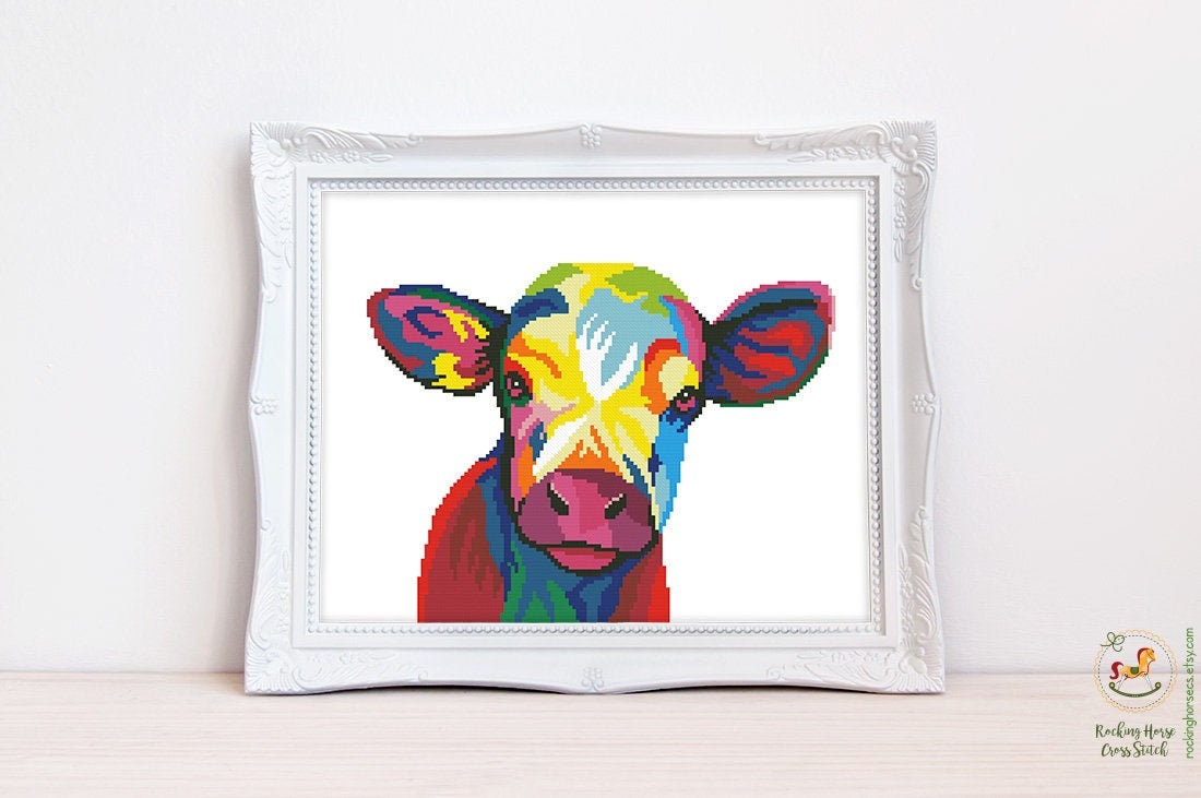 Colorful Calf Cross Stitch Pattern Abstract Rainbow Cow Cross Etsy