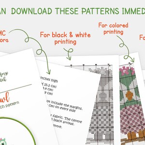 May include: A counted cross stitch pattern for a cute owl with a pink flower on its head. The pattern is available for download in black and white, color, and screen view formats. The pattern is 15.2 cm high, 1.9 cm wide, and 9 cm deep.