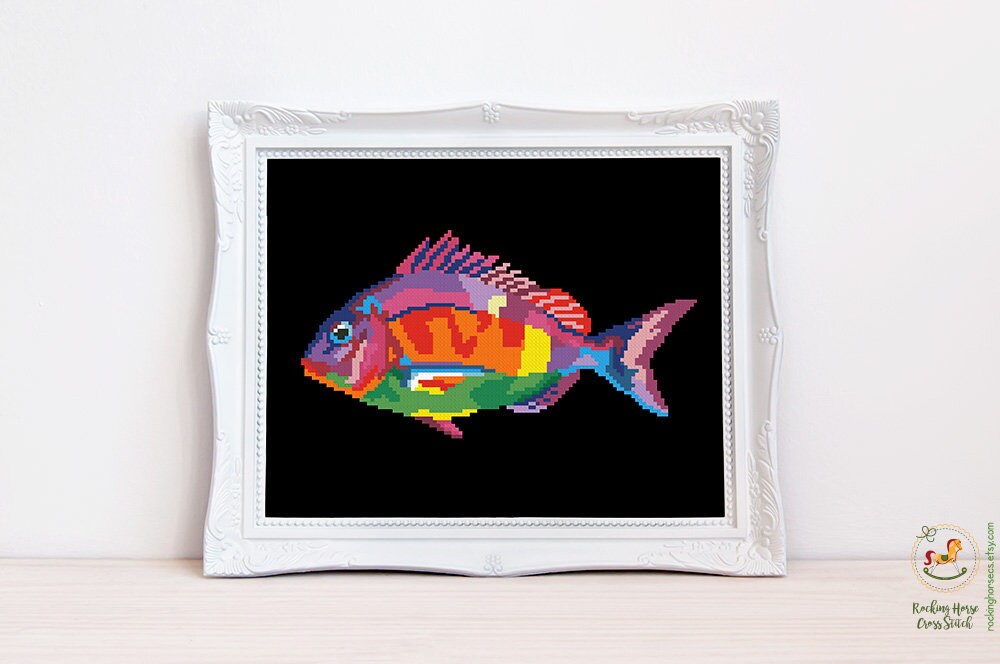 Rainbow Fish Cross Stitch Pattern Abstract Colorful Fish Cross Stitch ...