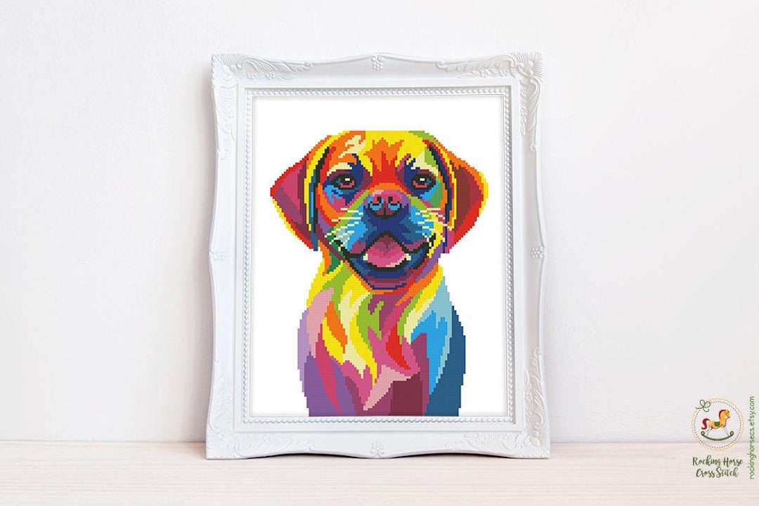 Colorful Puggle Cross Stitch Pattern Abstract Rainbow Puggle Cross ...