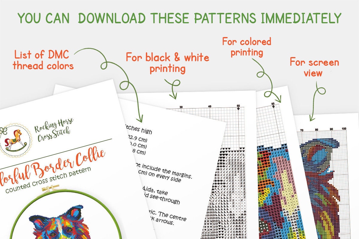Colorful Border Collie Cross Stitch Pattern Abstract Rainbow Dog Cross ...