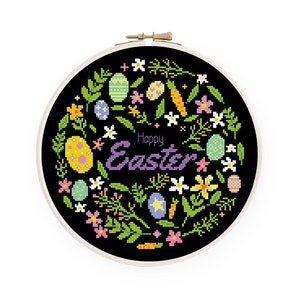Happy Easter Cross Stitch Pattern Spring Cross Stitch Egg Hunt Easy ...