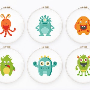 Baby cross stitch pattern Set of 6 monsters cross stitch Nursery cross stitch, Instant download PDF #702