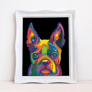 Colorful Frenchie Cross Stitch Pattern Abstract Rainbow French Bulldog ...