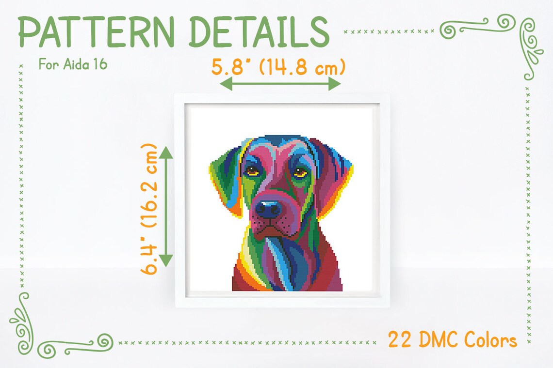 Rainbow Rhodesian Ridgeback Cross Stitch Pattern Abstract Colorful ...